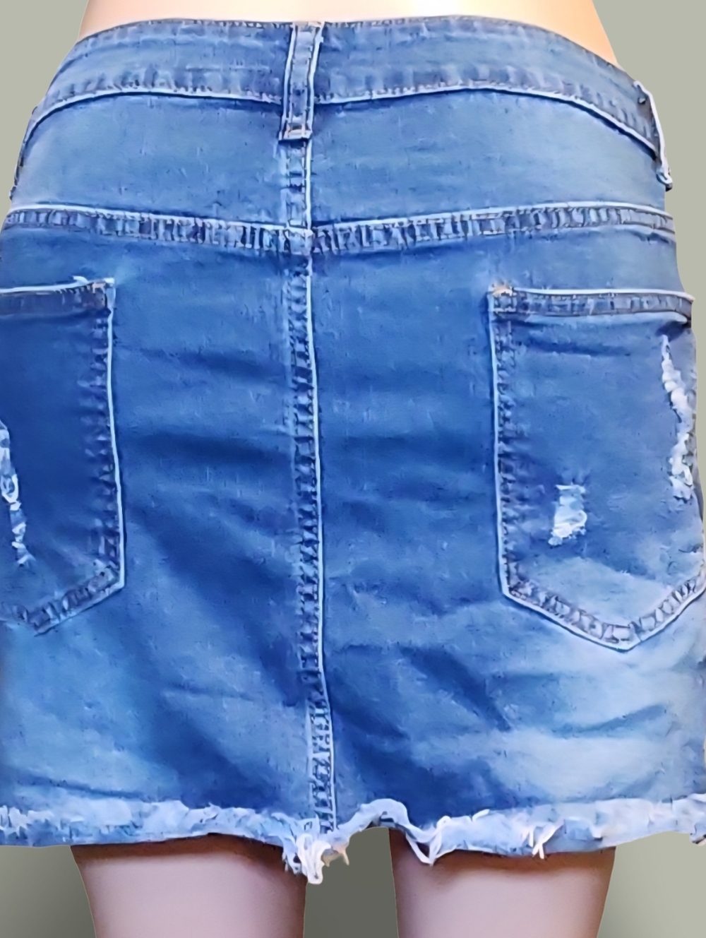 Distressed Denim Mini Skirt Blue Raw Hem Plus Size 3X Festival Punk Grunge Rave - Picture 5 of 8